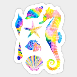 Watercolor Under the Sea Pattern - Bright Rainbow Sticker